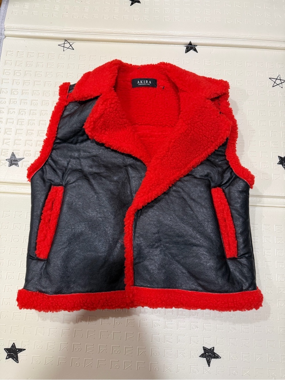 AKIRA Red Faux Sherpa Lined Vest